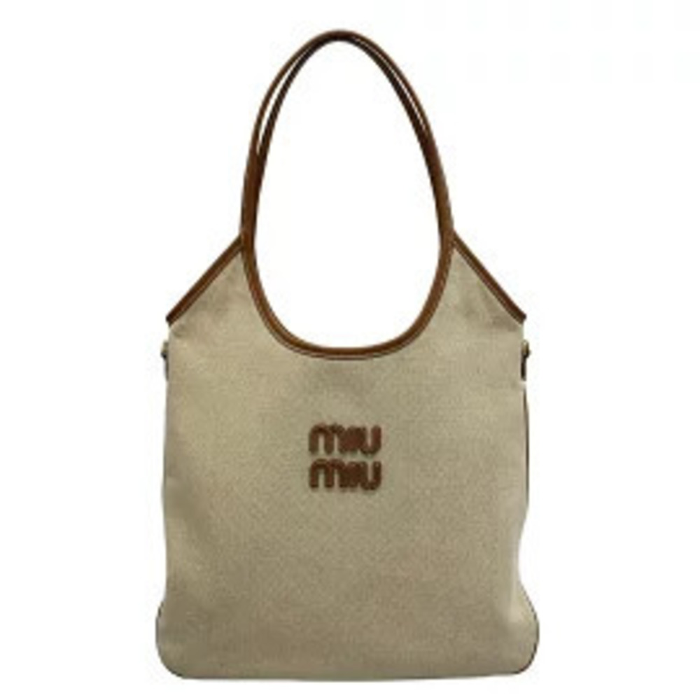 Miu Miu Ivy Tote Bag Beige Cream Brandy Brown Leather